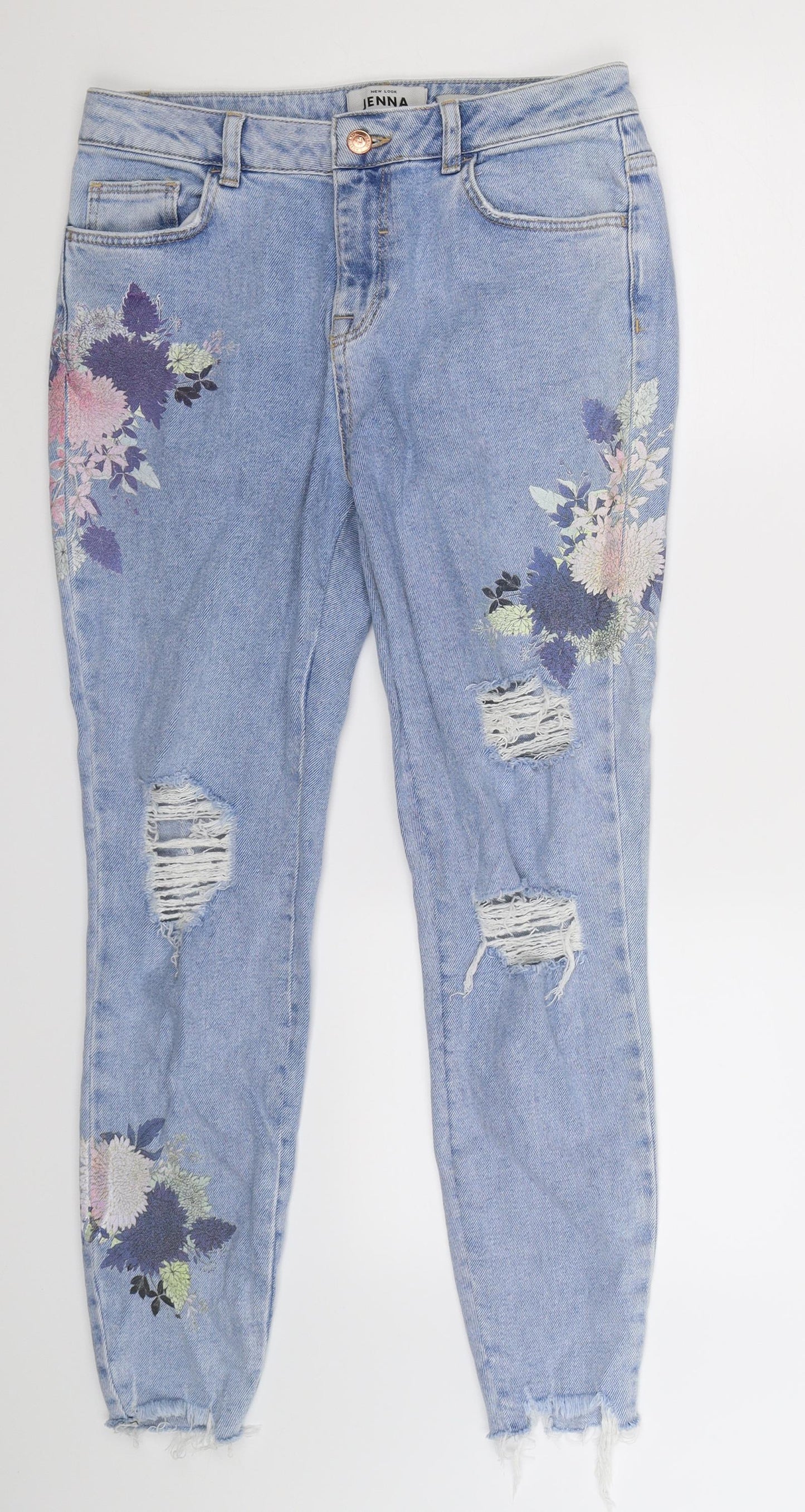 New Look Womens Blue Floral Denim Skinny Jeans Size 12 L27 in