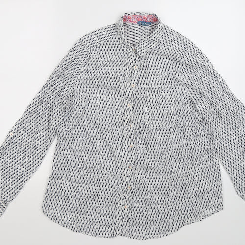 Fleur Bleue Womens White Floral  Basic Button-Up Size XL