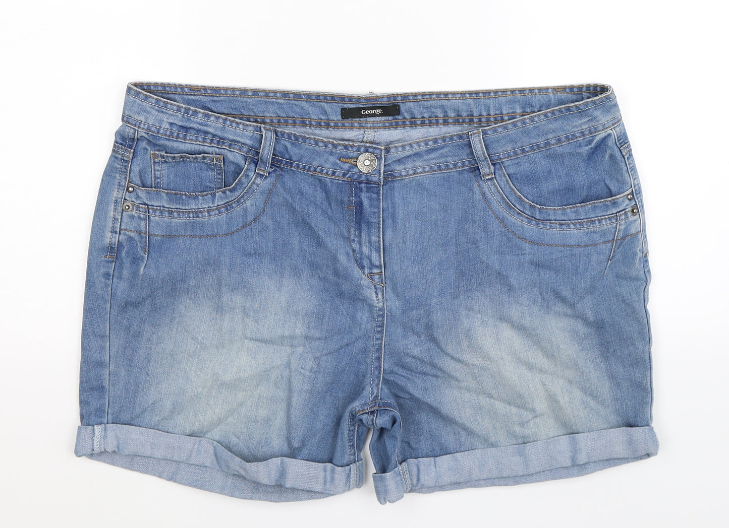 George Womens Blue  Denim Hot Pants Shorts Size 16