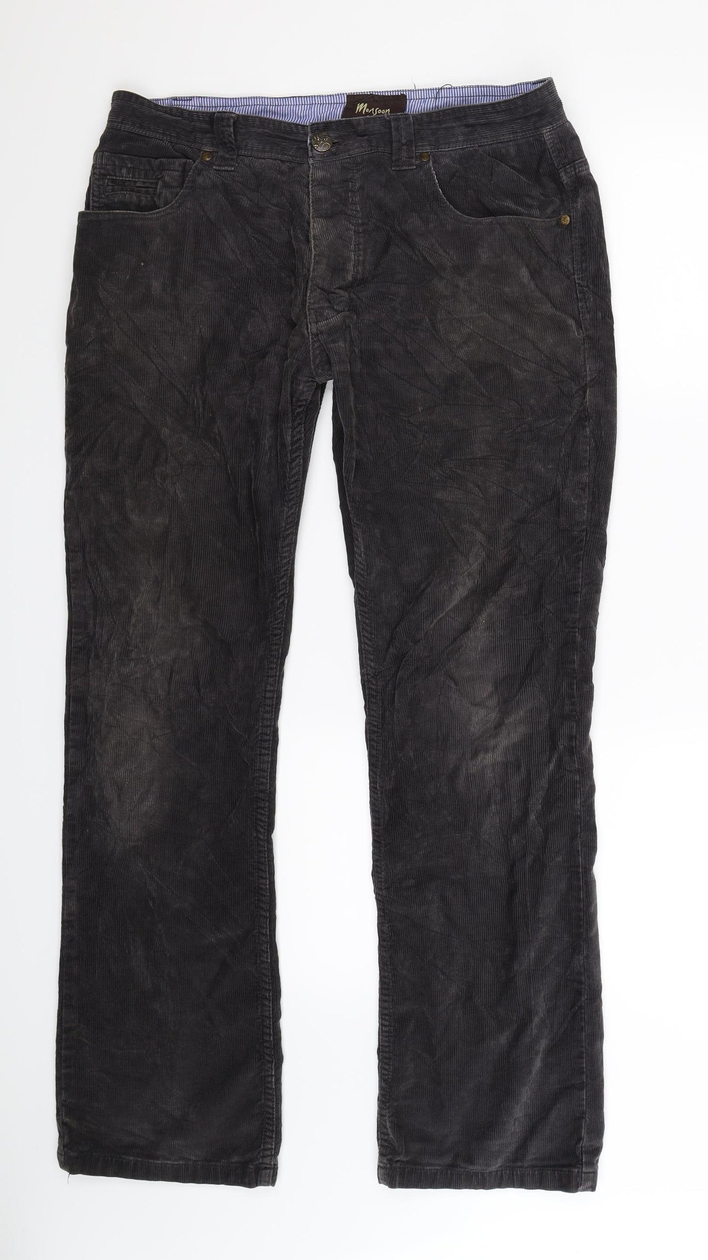 Monsoon Womens Black  Corduroy Trousers  Size 34 L30 in