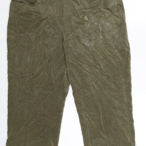 FSR Womens Green Floral Corduroy Cropped Trousers Size 34 in L23 in