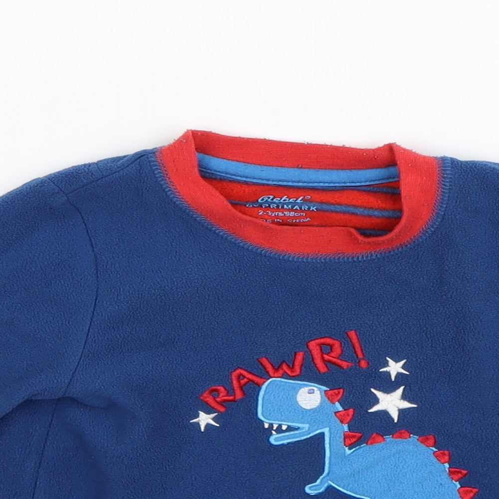Primark Boys Blue Solid Fleece  Pyjama Top Size 2-3 Years