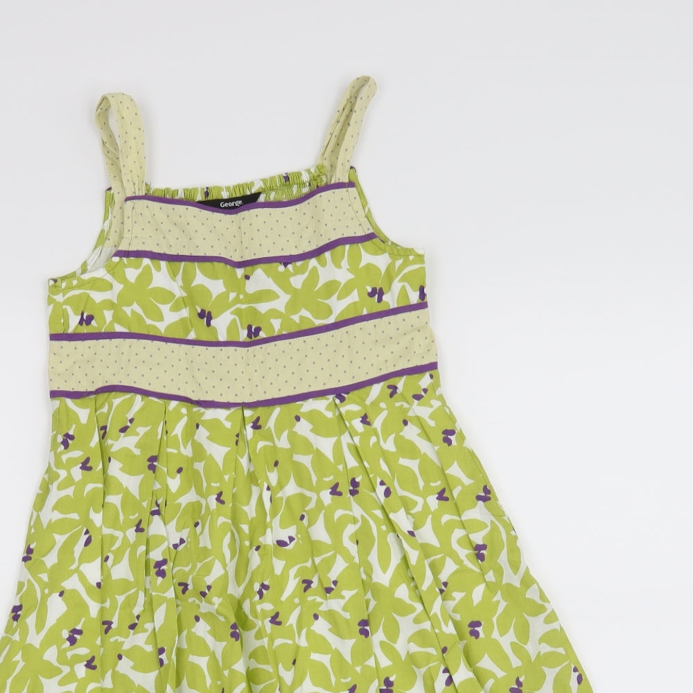 George Girls Green Floral  A-Line  Size 8-9 Years