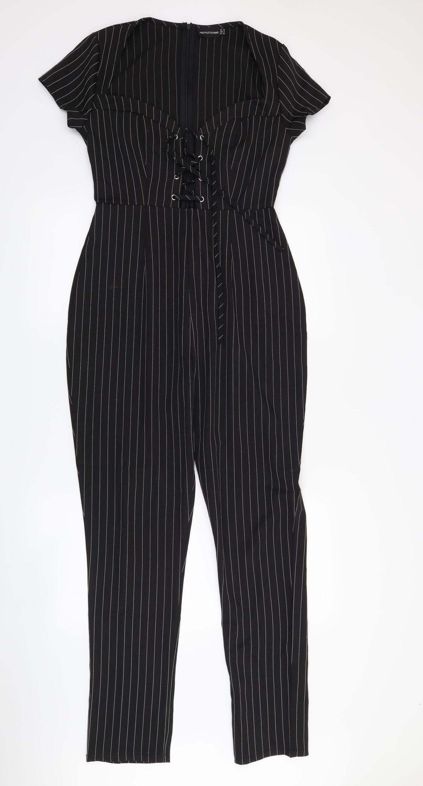 PRETTYLITTLETHING Womens Black Striped  Jumpsuit One-Piece Size 10