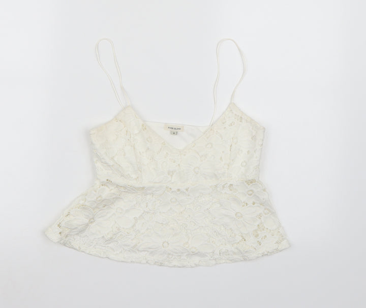 River Island Womens White Lace Cropped Tank Size 8
