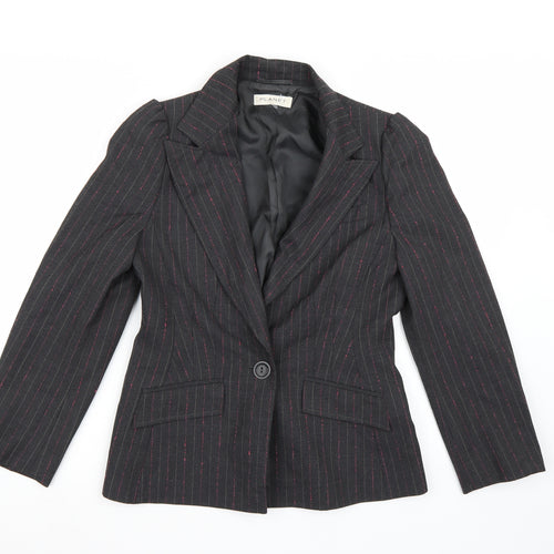 PLANET Womens Grey Striped Rayon Jacket Blazer Size 10