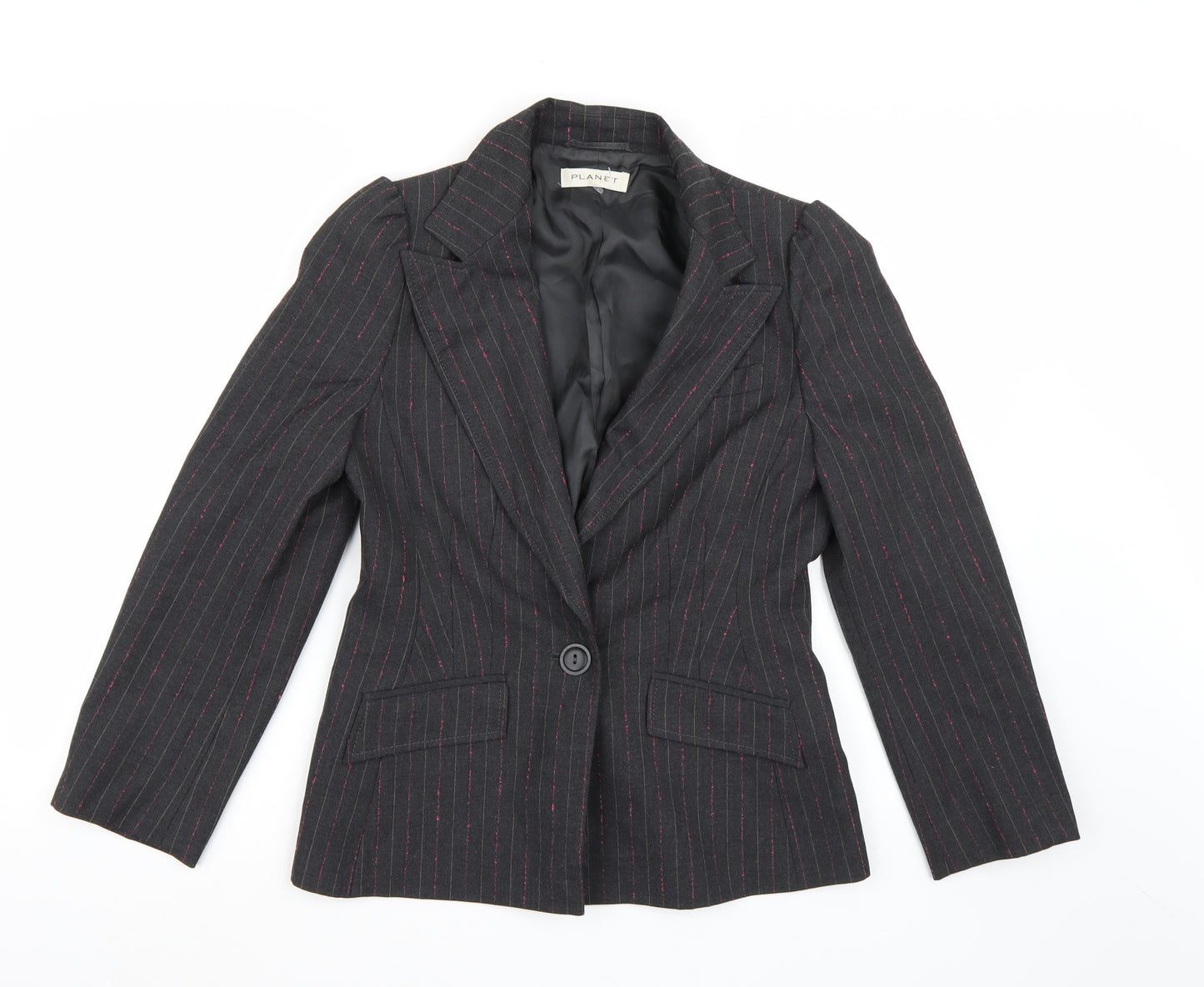 PLANET Womens Grey Striped Rayon Jacket Blazer Size 10