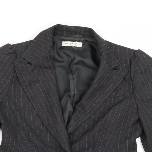 PLANET Womens Grey Striped Rayon Jacket Blazer Size 10