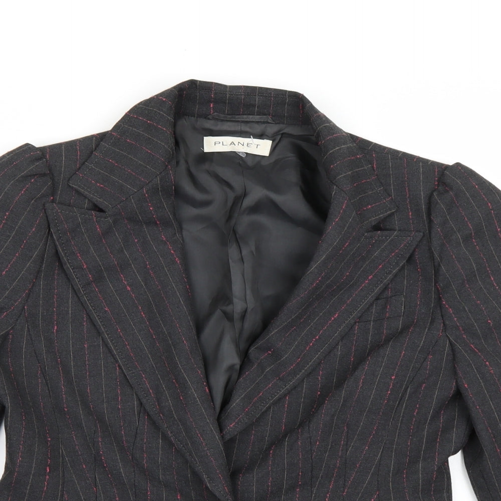 PLANET Womens Grey Striped Rayon Jacket Blazer Size 10