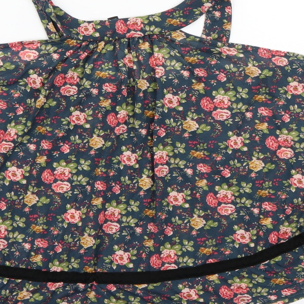 Topshop Womens Blue Floral  Basic Blouse Size 10