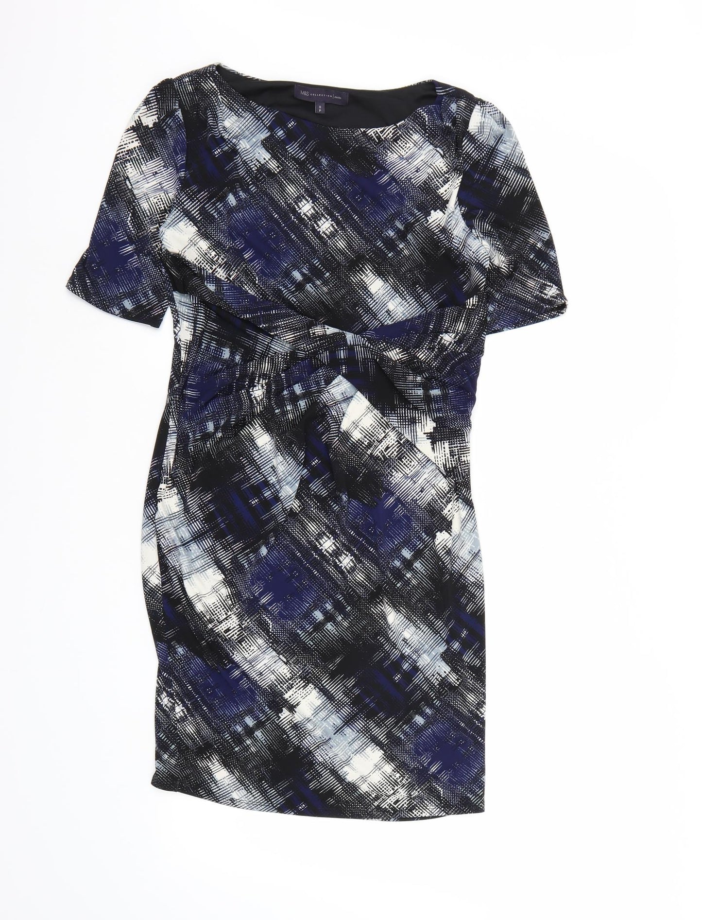 Marks and Spencer Womens Blue Geometric  A-Line  Size 8
