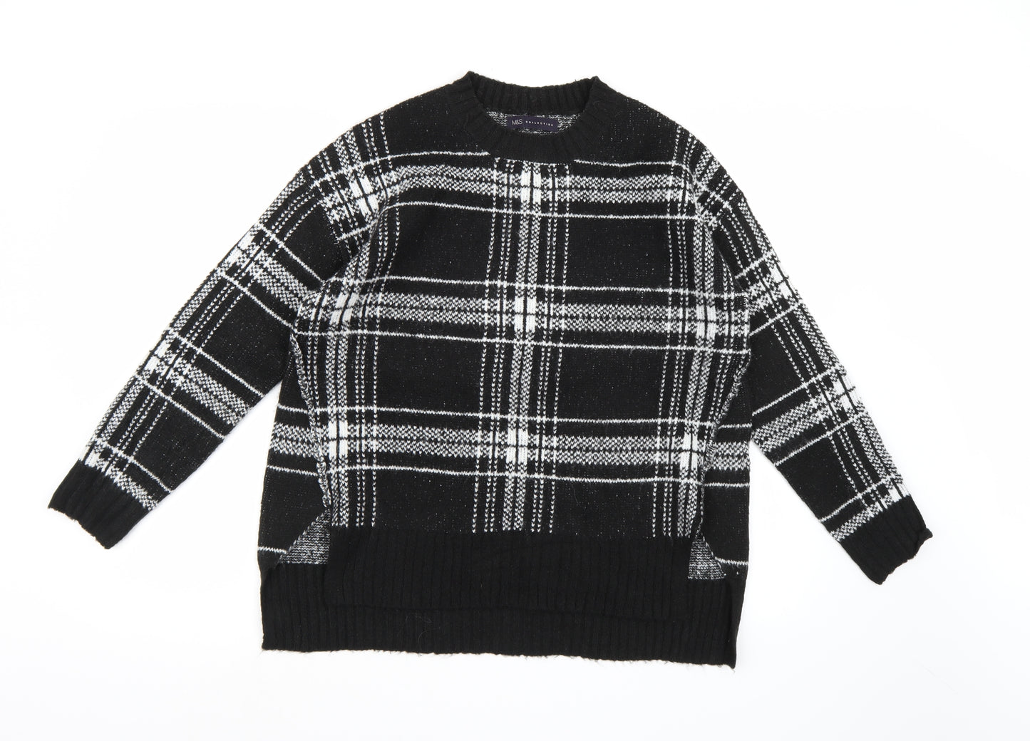 Marks and Spencer Womens Black Check Knit Pullover Jumper Size M