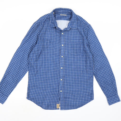 JACHS Mens Blue Check   Button-Up Size M