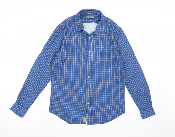 JACHS Mens Blue Check Button-Up Size M