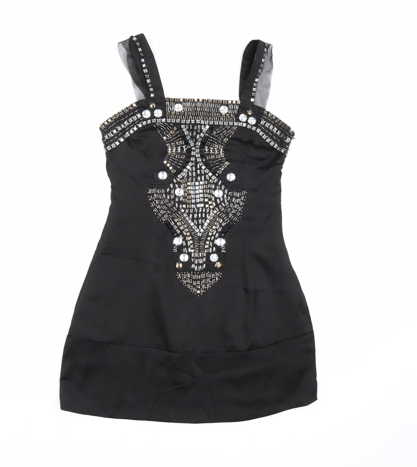 COTTON CLUB Womens Black  Satin A-Line  Size 12