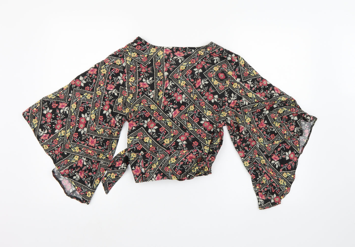 Primark Womens Black Floral  Wrap Blouse Size 10