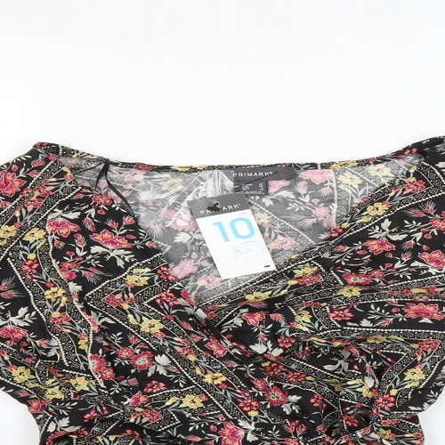 Primark Womens Black Floral  Wrap Blouse Size 10