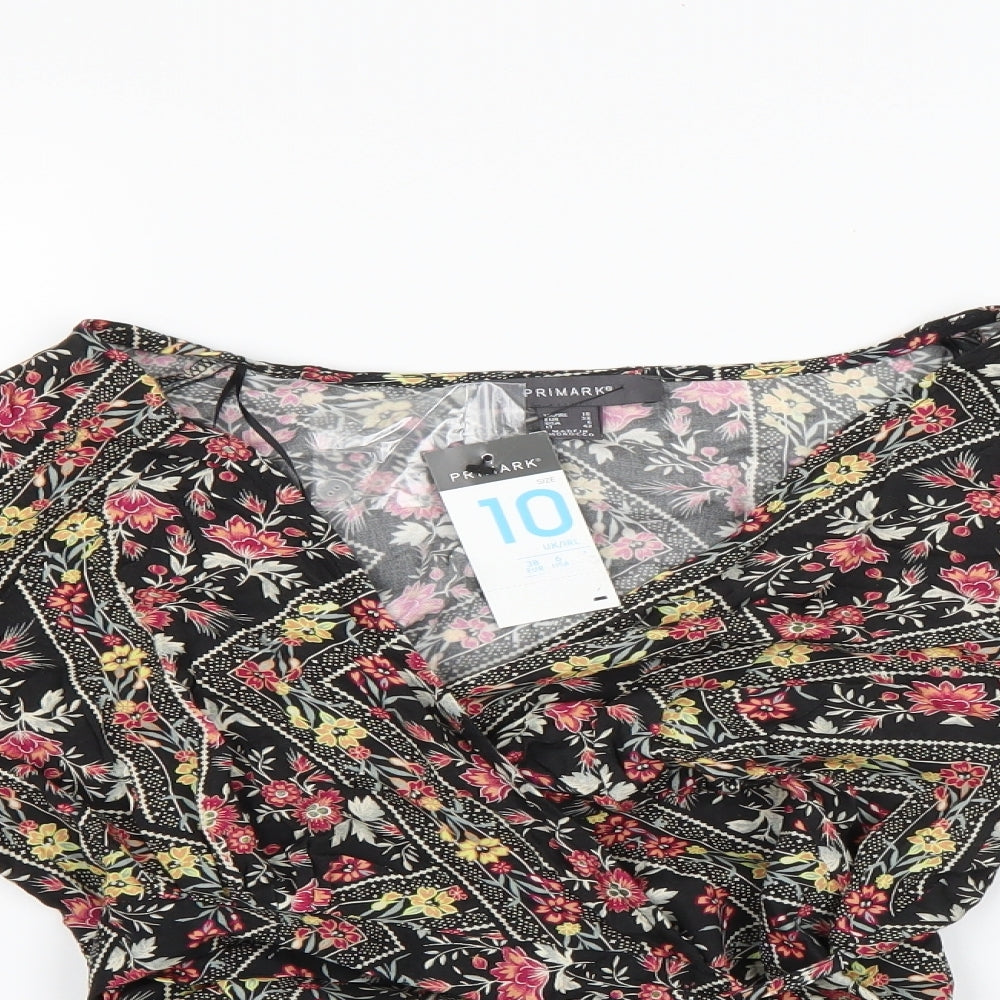 Primark Womens Black Floral  Wrap Blouse Size 10