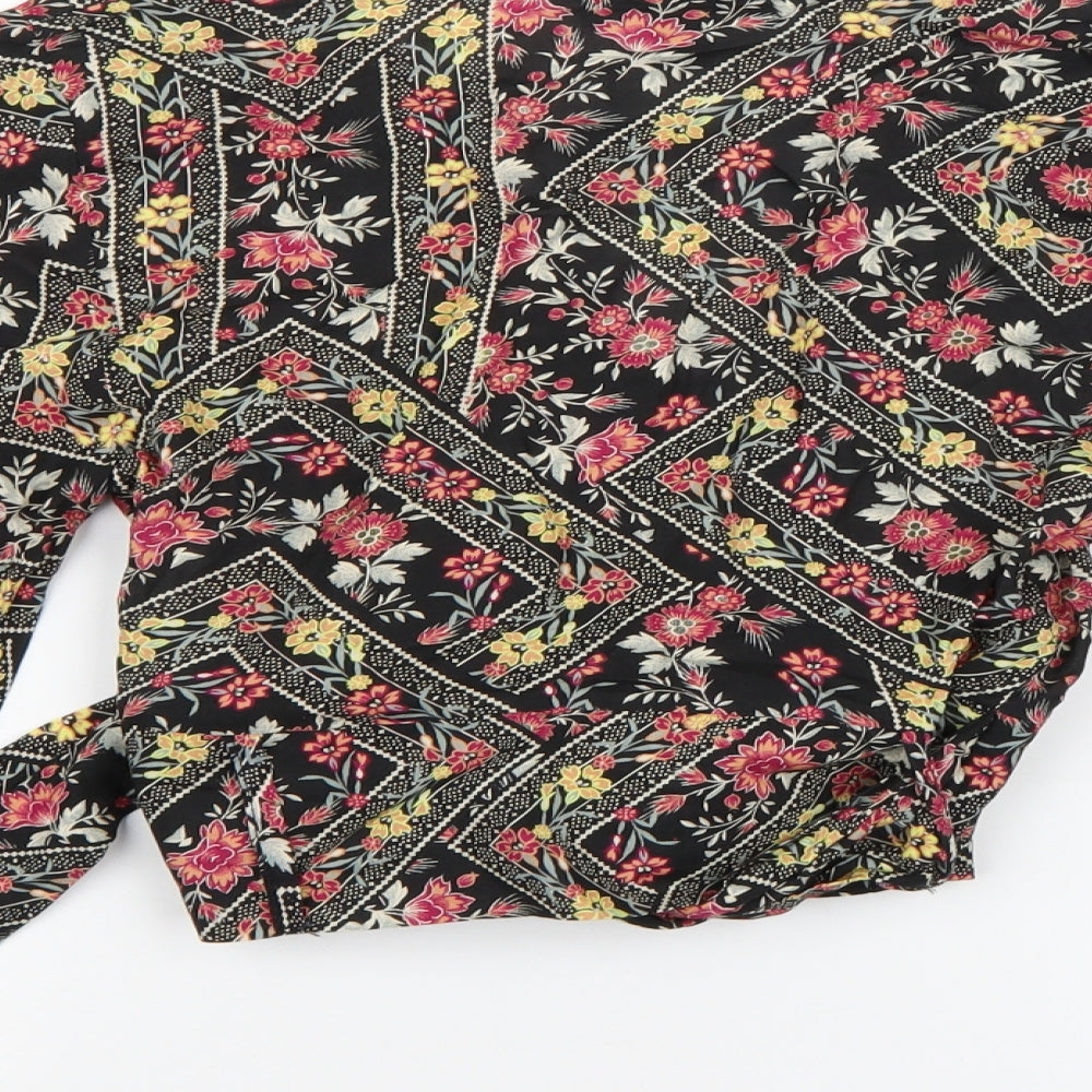 Primark Womens Black Floral  Wrap Blouse Size 10
