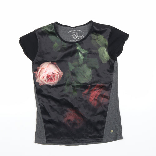blackseal Womens Grey Floral  Basic T-Shirt Size XS