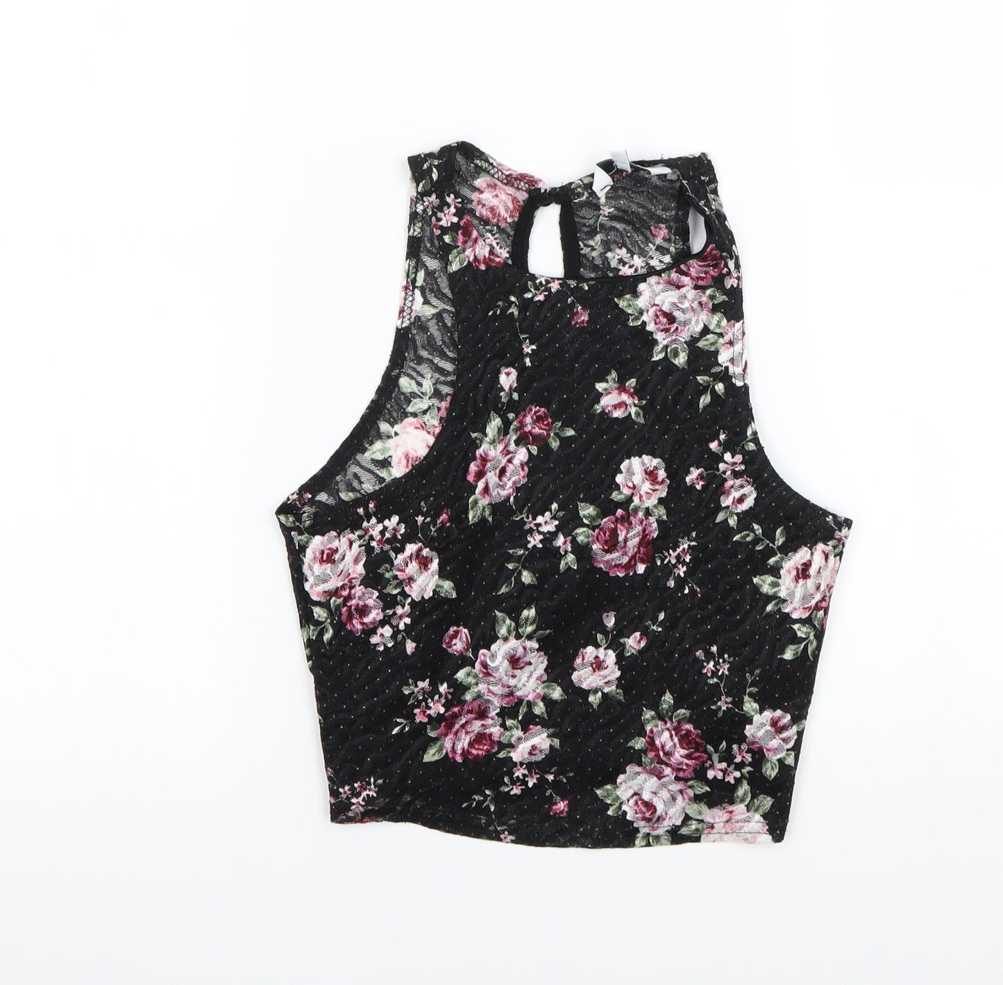 New Look Womens Black Floral  Cropped Tank Size 8