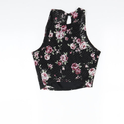 New Look Womens Black Floral  Cropped Tank Size 8