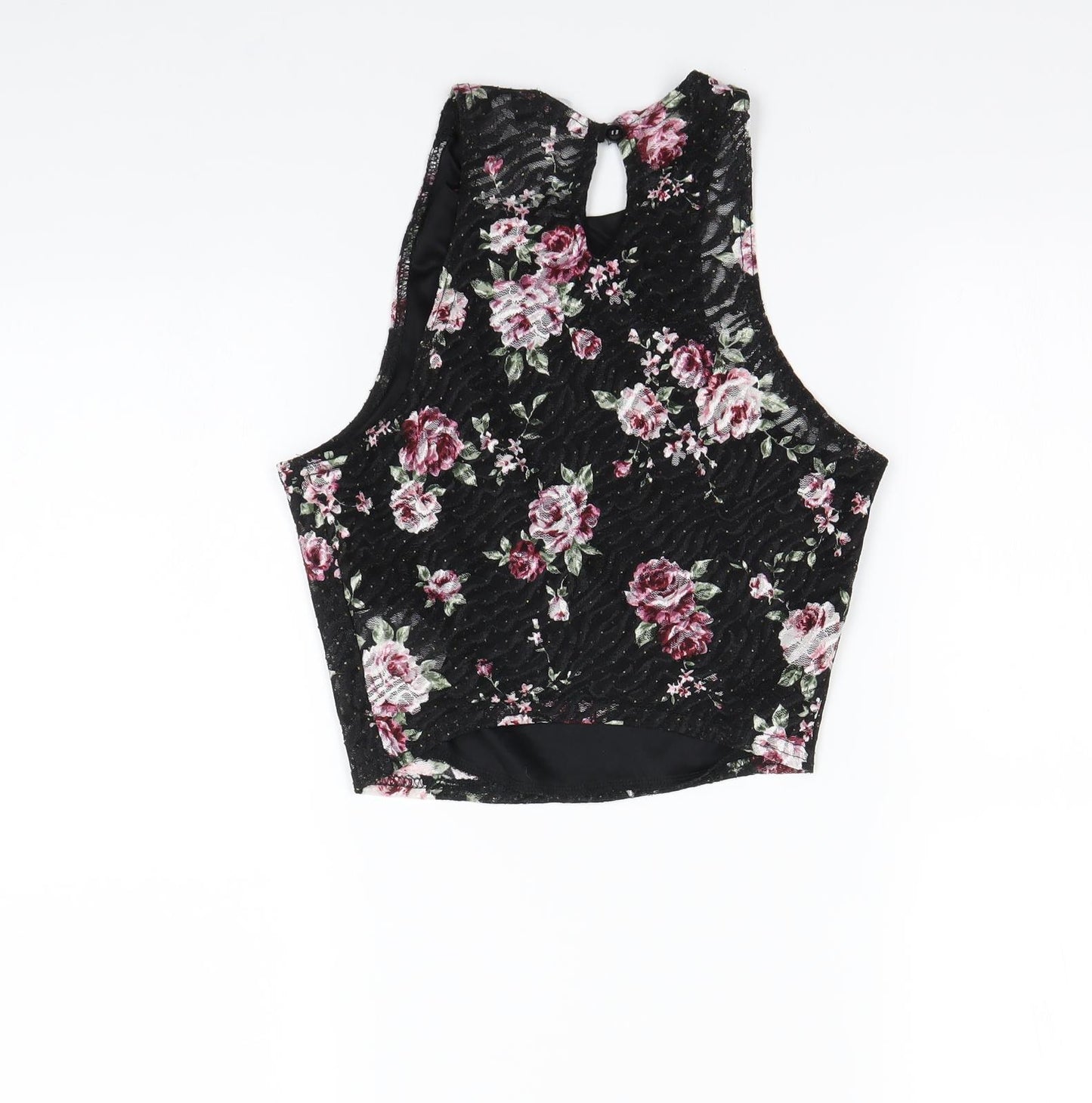 New Look Womens Black Floral  Cropped Tank Size 8