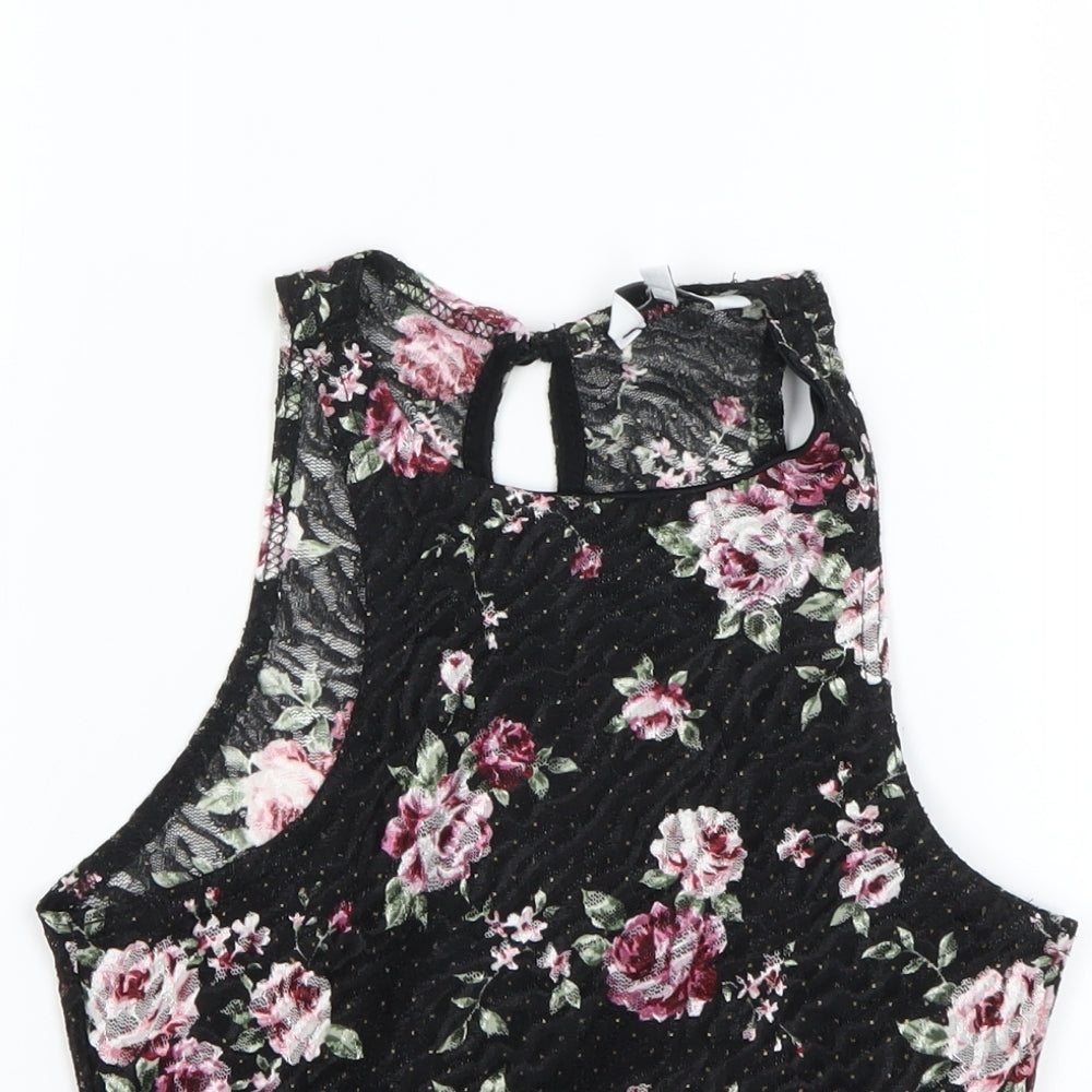 New Look Womens Black Floral  Cropped Tank Size 8