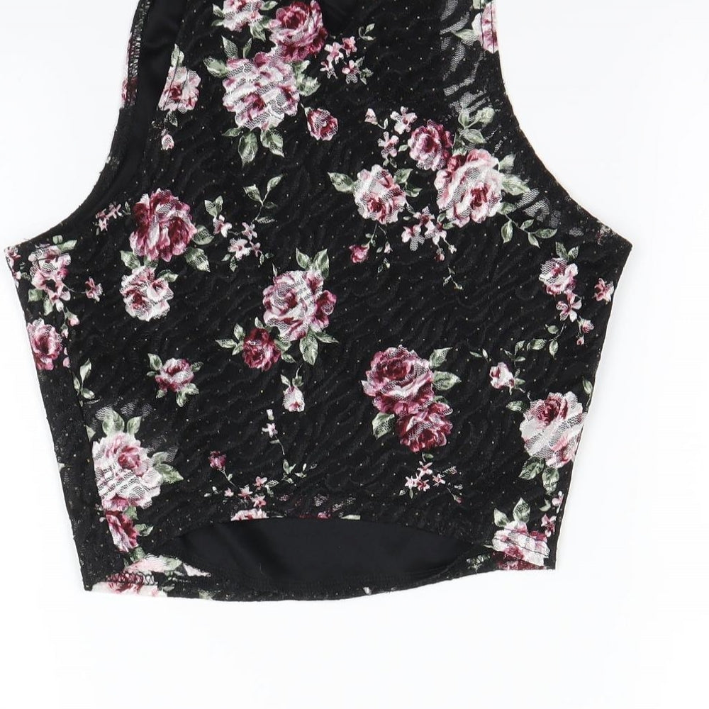 New Look Womens Black Floral  Cropped Tank Size 8