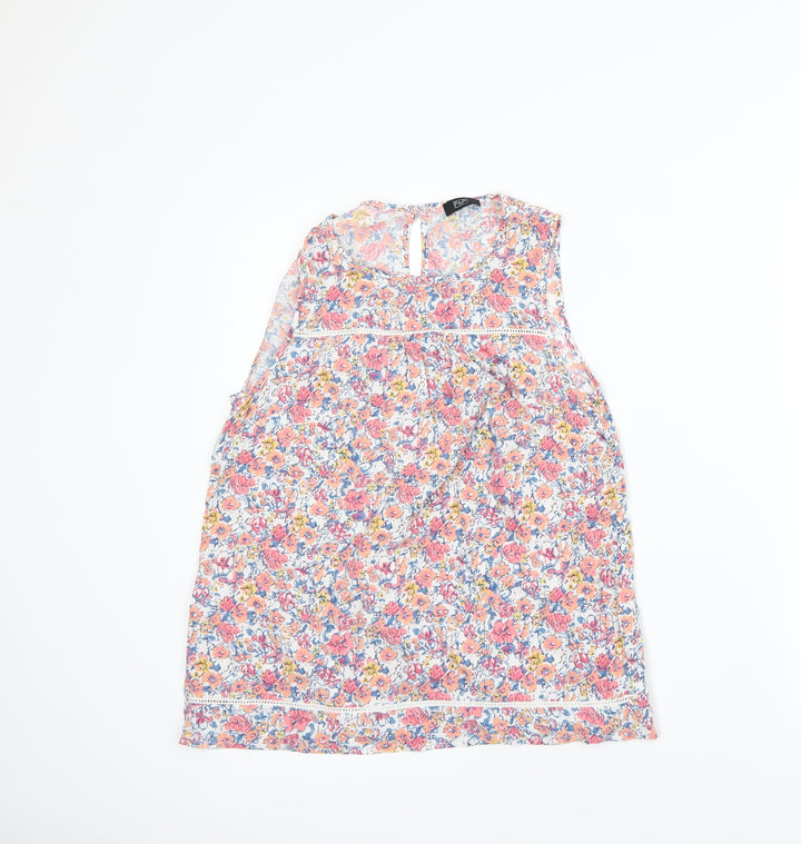 F&F Womens White Floral Basic Tank Size 8