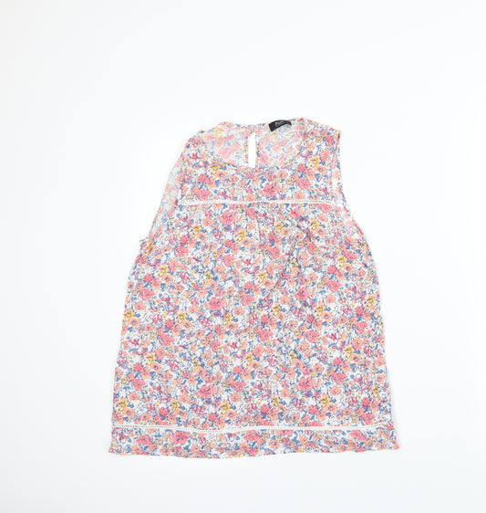 Front view of F&F women’s white floral basic tank, size UK 8