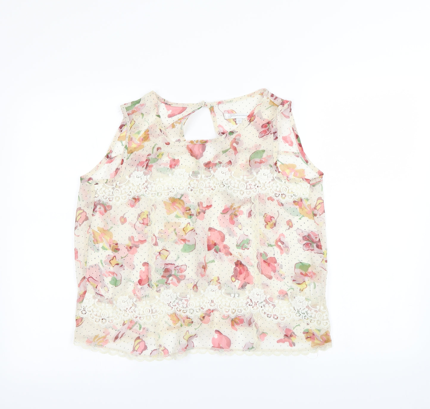 Glamorous Womens Beige Floral  Camisole Blouse Size 12