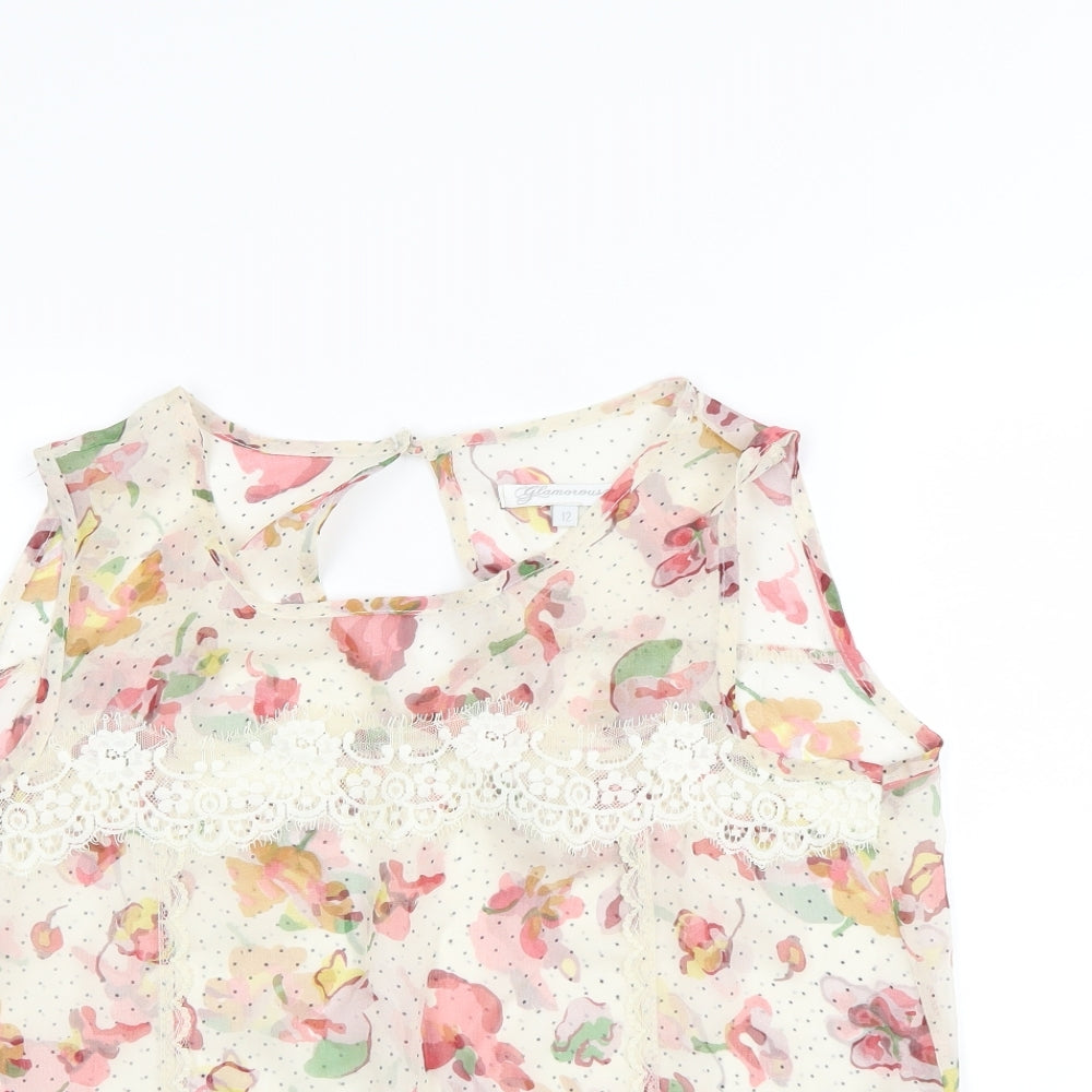 Glamorous Womens Beige Floral  Camisole Blouse Size 12