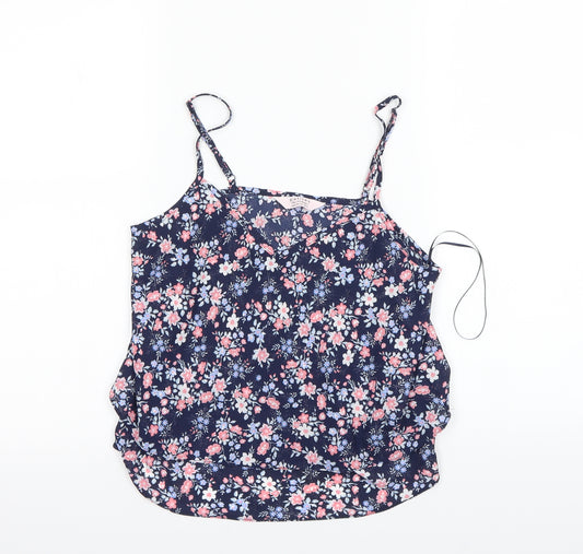 Front view of Miss Selfridge women’s blue floral camisole blouse, size UK 8