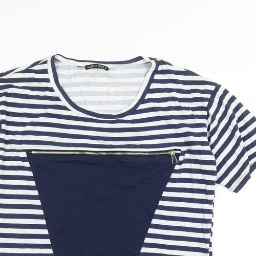 Preworn Womens Blue Striped  Basic T-Shirt Size XL