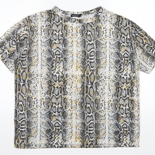 Boohoo Womens White Animal Print  Basic T-Shirt Size 16