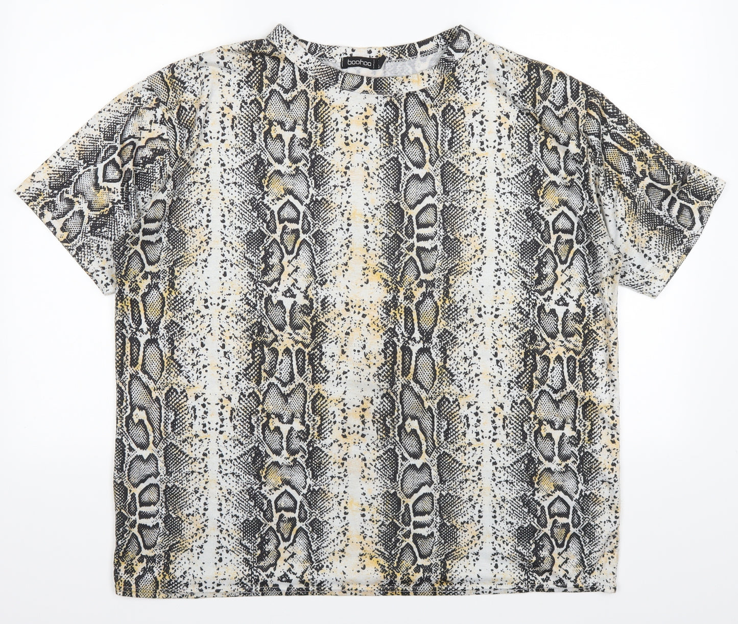 Boohoo Womens White Animal Print  Basic T-Shirt Size 16