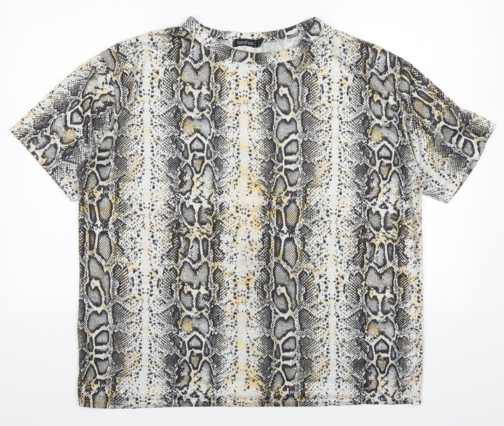 Boohoo Womens White Animal Print  Basic T-Shirt Size 16