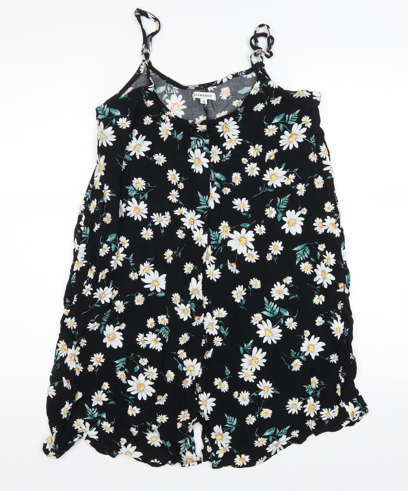 Glamorous Womens Black Floral  Basic Tank Size 12