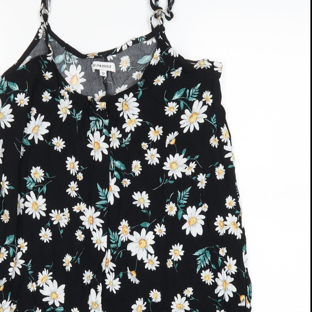 Glamorous Womens Black Floral  Basic Tank Size 12