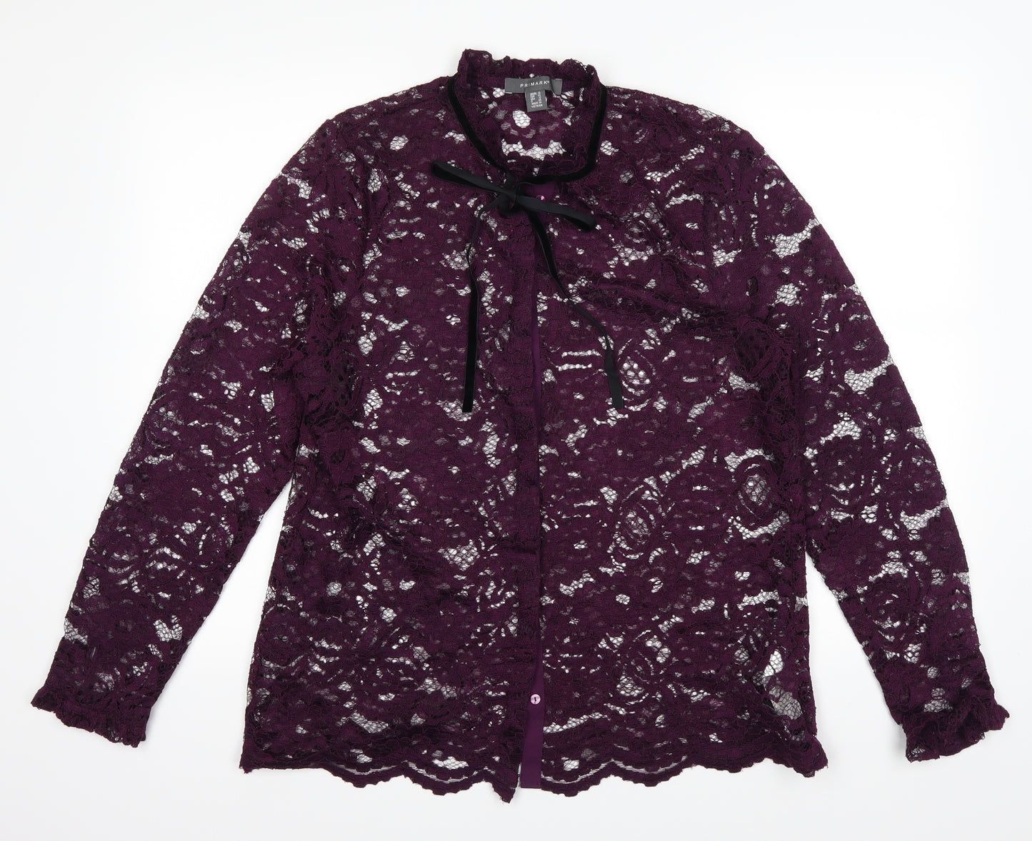 Primark Womens Purple   Basic Button-Up Size 16  - see through