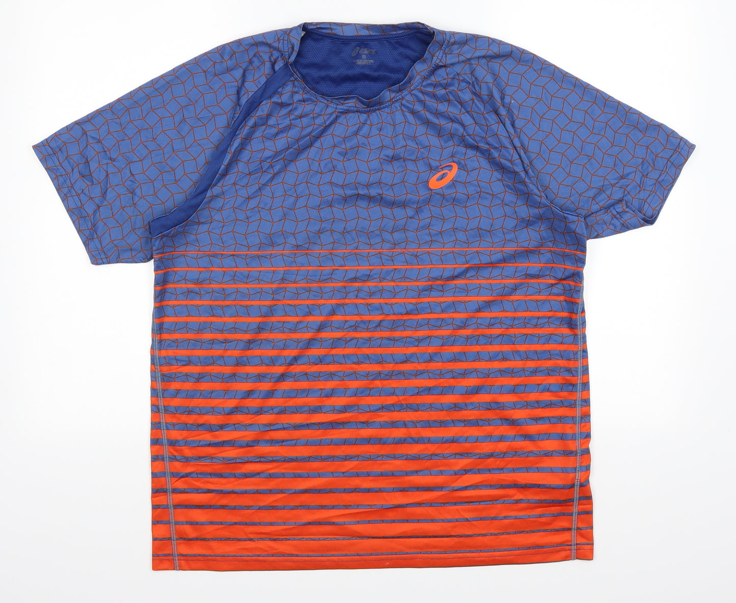ASICS Mens Blue Striped   T-Shirt Size XL
