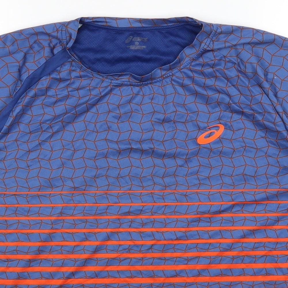 ASICS Mens Blue Striped   T-Shirt Size XL
