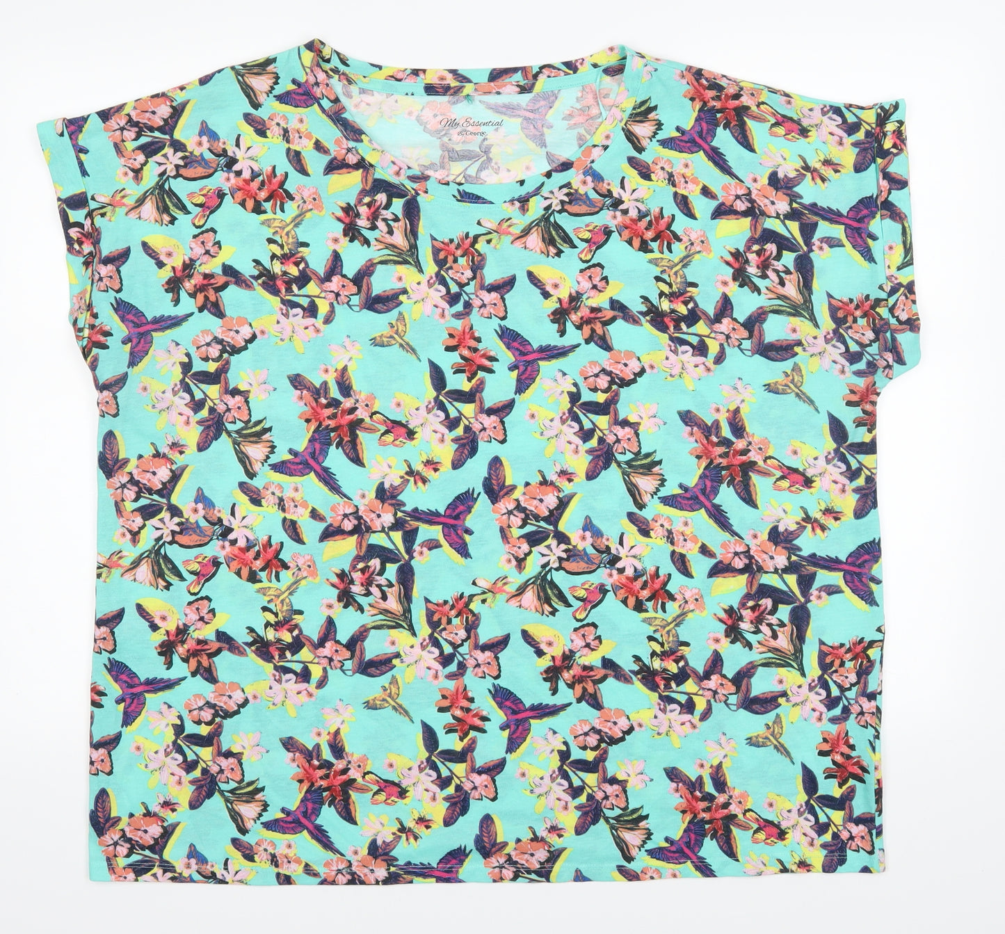 George Womens Blue Floral  Basic T-Shirt Size 24