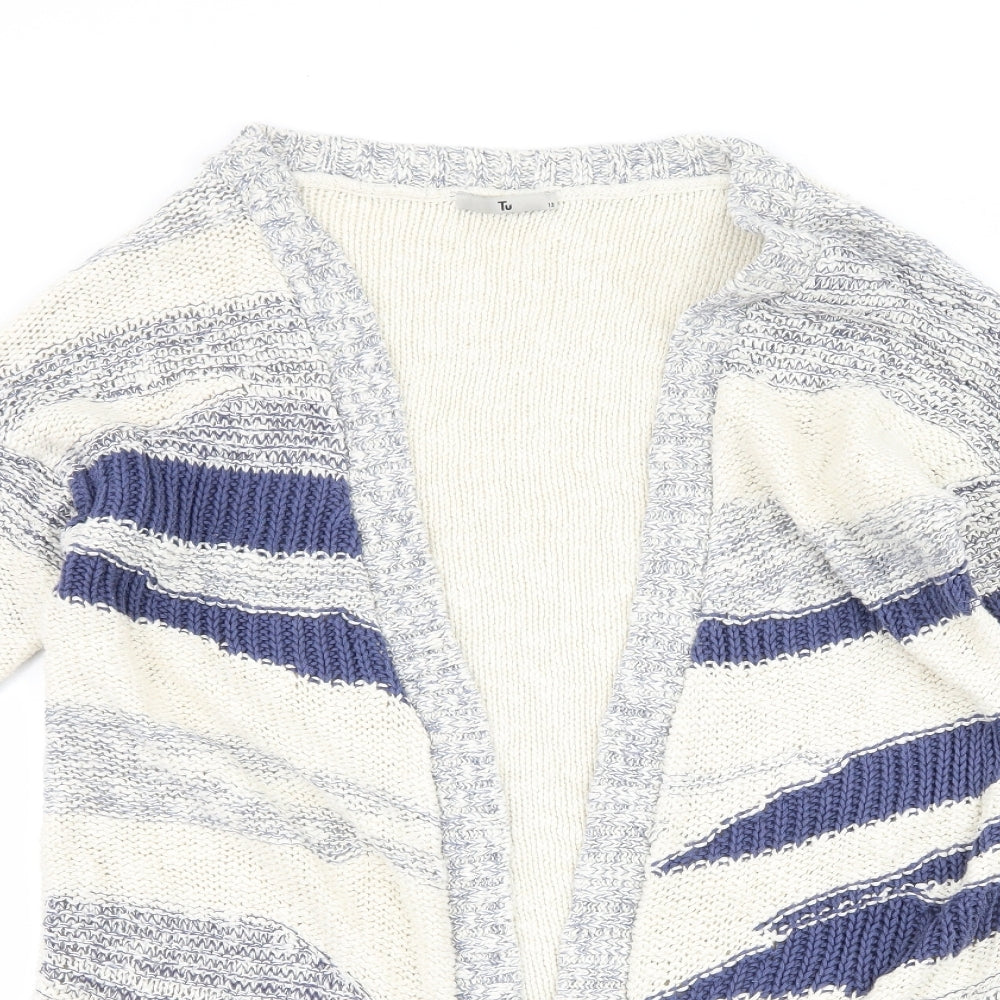 TU Womens White Striped  Cardigan Jumper Size 12