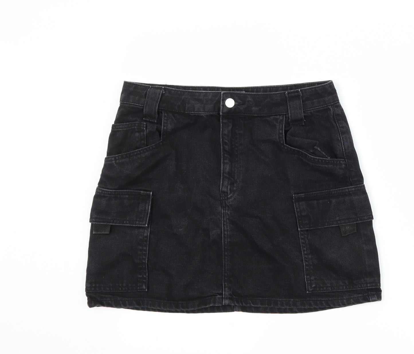 Topshop Womens Black  Denim A-Line Skirt Size 12
