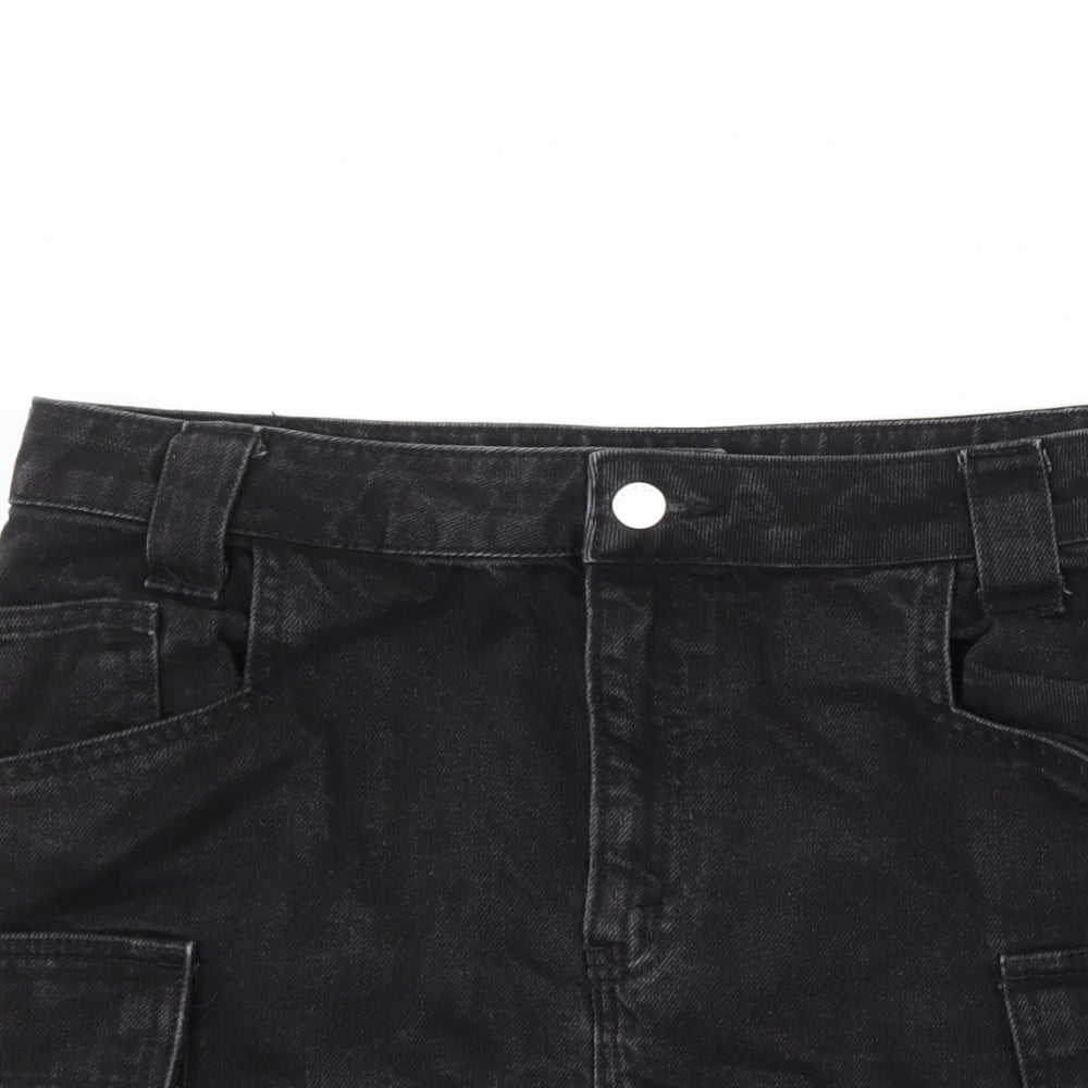 Topshop Womens Black  Denim A-Line Skirt Size 12