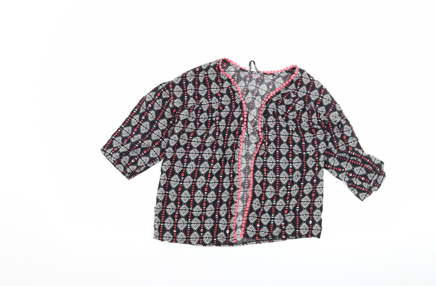Nutmeg Girls Black Geometric  Cardigan Jumper Size 8-9 Years