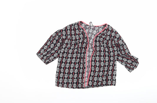 Nutmeg Girls Black Geometric  Cardigan Jumper Size 8-9 Years