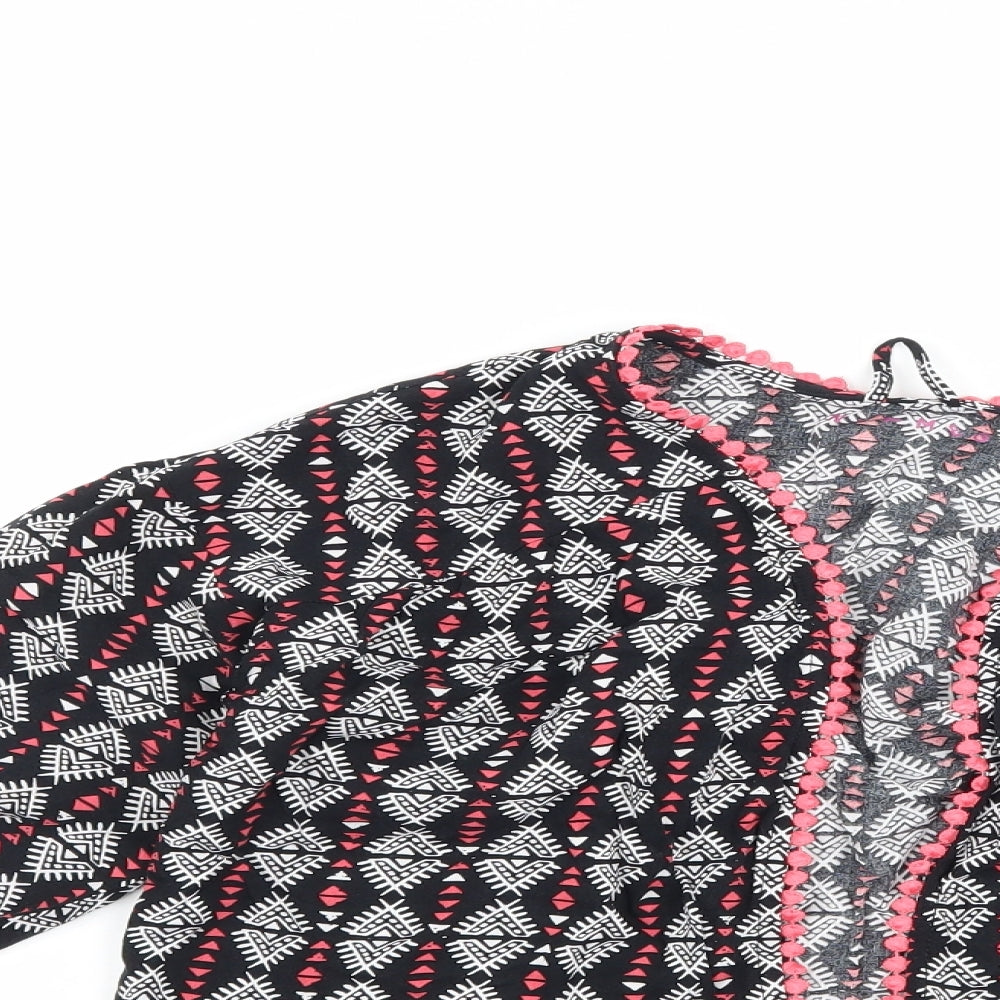 Nutmeg Girls Black Geometric  Cardigan Jumper Size 8-9 Years